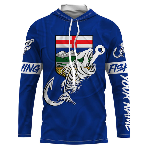 Customized Alberta long sleeve fishing shirts Alberta Flag Fish hook skull performance fishing shirts NQS3517