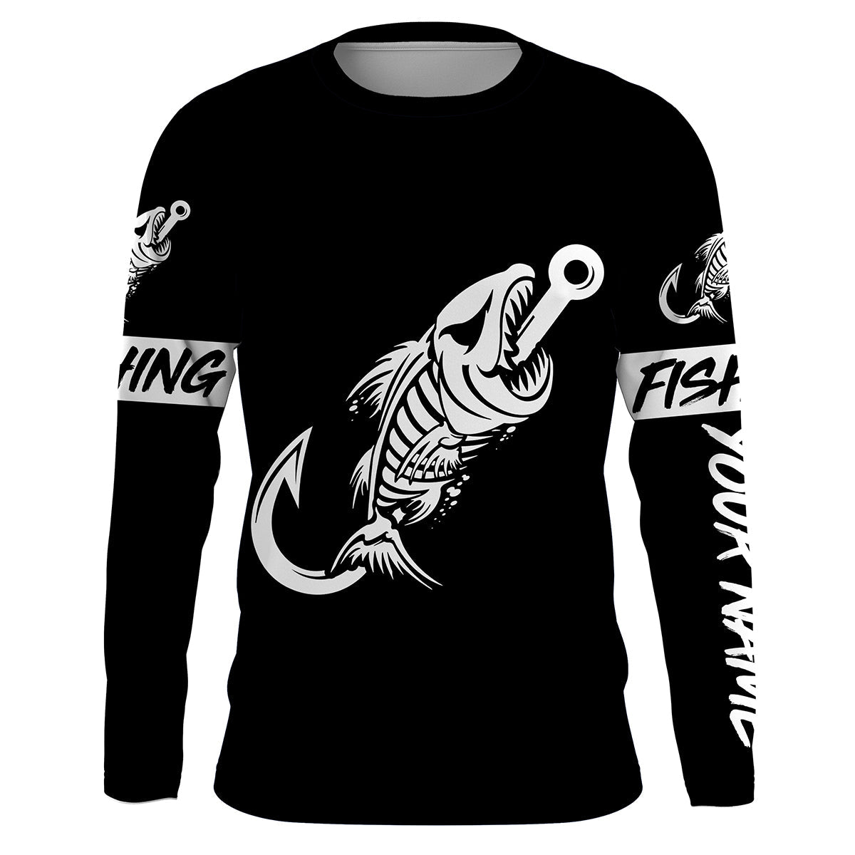 Customized black Fish hook skull reaper sun protection performance long sleeve fishing shirts NQS3518