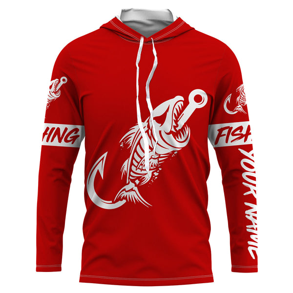 Customized Red Fish hook skull reaper sun protection performance long sleeve fishing shirts NQS3519