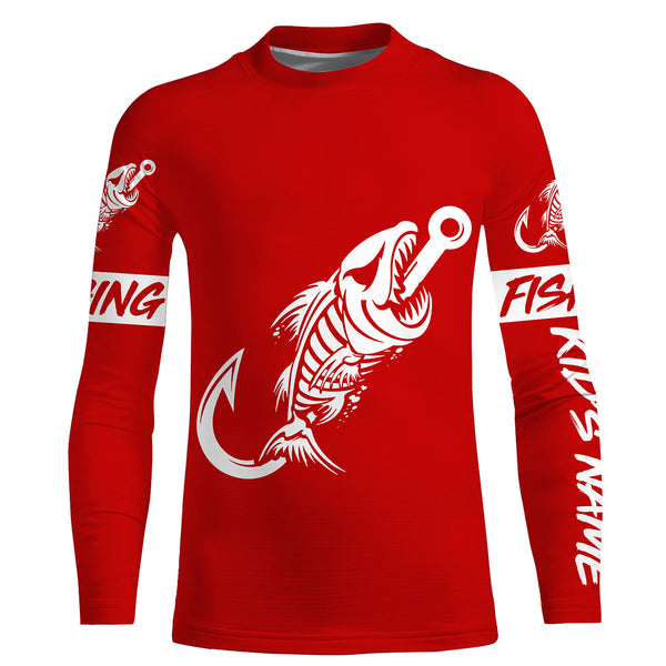 Customized Red Fish hook skull reaper sun protection performance long sleeve fishing shirts NQS3519