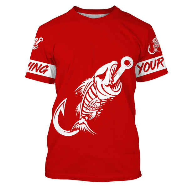 Customized Red Fish hook skull reaper sun protection performance long sleeve fishing shirts NQS3519