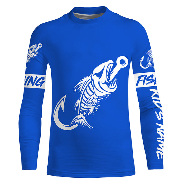 Customized Blue Fish hook skull reaper sun protection performance long sleeve fishing shirts NQS3520