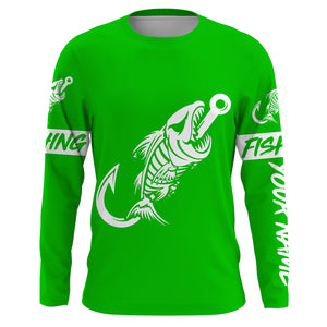 Customized Green Fish hook skull reaper sun protection performance long sleeve fishing shirts NQS3521