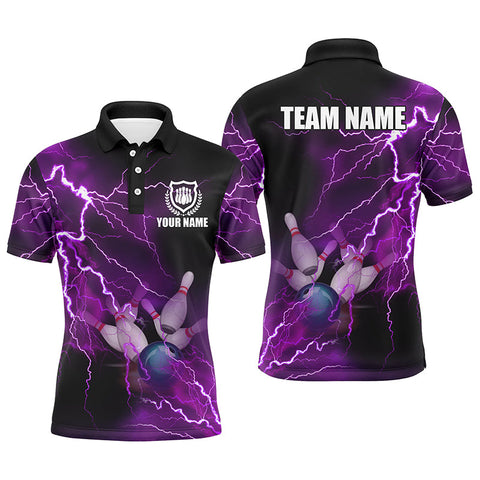 Mens polo bowling shirts Custom purple lightning thunder Bowling Team Jersey, gift for team Bowlers NQS6220
