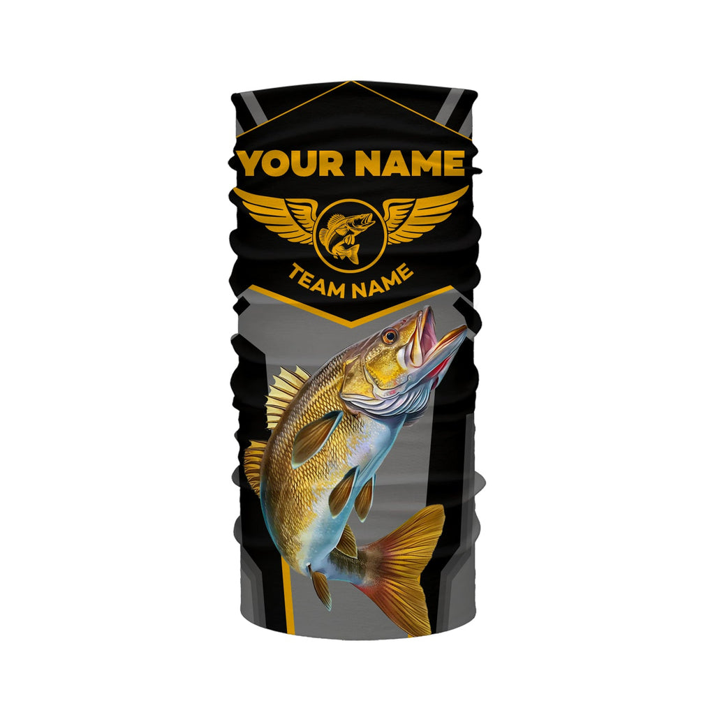 Personalized Black Walleye Fishing Jerseys, Team Walleye Fishing Long Sleeve Tournament Shirts| Yellow NQS6223, Face Shield / 3XL