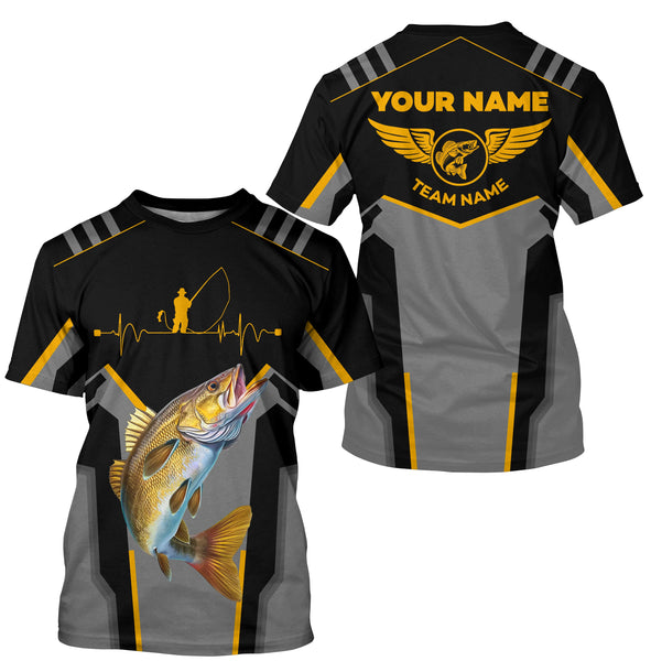 Personalized Black Walleye Fishing jerseys, Team Walleye Fishing Long Sleeve tournament shirts| Yellow NQS6223