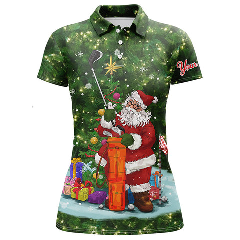 Green Christmas golf shirts custom name Womens golf polo shirts - Santa Golfer Christmas golf gifts NQS4430