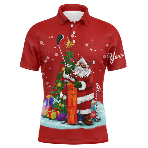 Christmas golf shirts custom name Mens golf polo shirt - Santa Golfer Christmas golf gifts | Red NQS4432