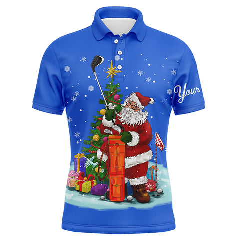 Christmas golf shirts custom name Mens golf polo shirt - Santa Golfer Christmas golf gifts | Blue NQS4432
