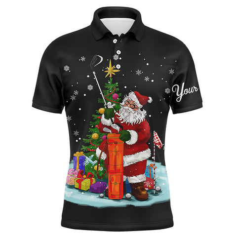 Christmas golf shirts custom name Mens golf polo shirt - Santa Golfer Christmas golf gifts | Black NQS4432