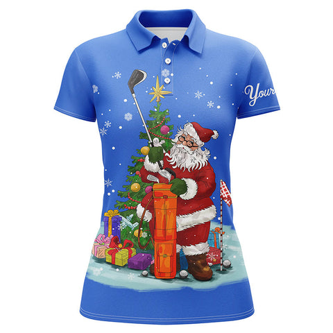 Christmas golf shirts custom name Womens golf polo shirts - Santa Golfer Christmas golf gifts | Blue NQS4432