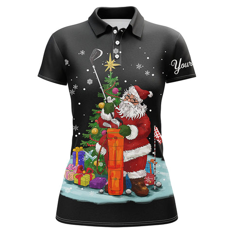 Christmas golf shirts custom name Womens golf polo shirts - Santa Golfer Christmas golf gifts | Black NQS4432