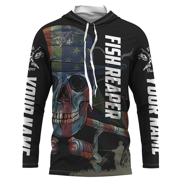 American flag Fish skull reaper fishing Custom UV sun protection Long sleeve Fishing Shirts jerseys NQS4616