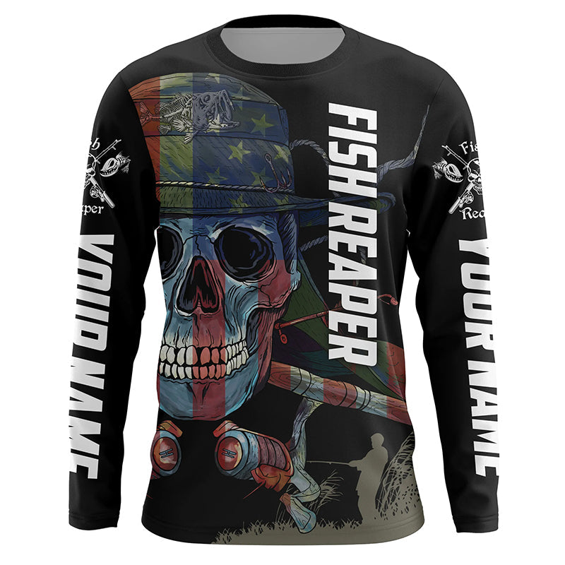 American flag Fish skull reaper fishing Custom UV sun protection Long sleeve Fishing Shirts jerseys NQS4616