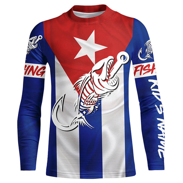 Cuba Fishing Custom Flag Fish hook skull Custom sun protection fishing shirts for men, women NQS5057