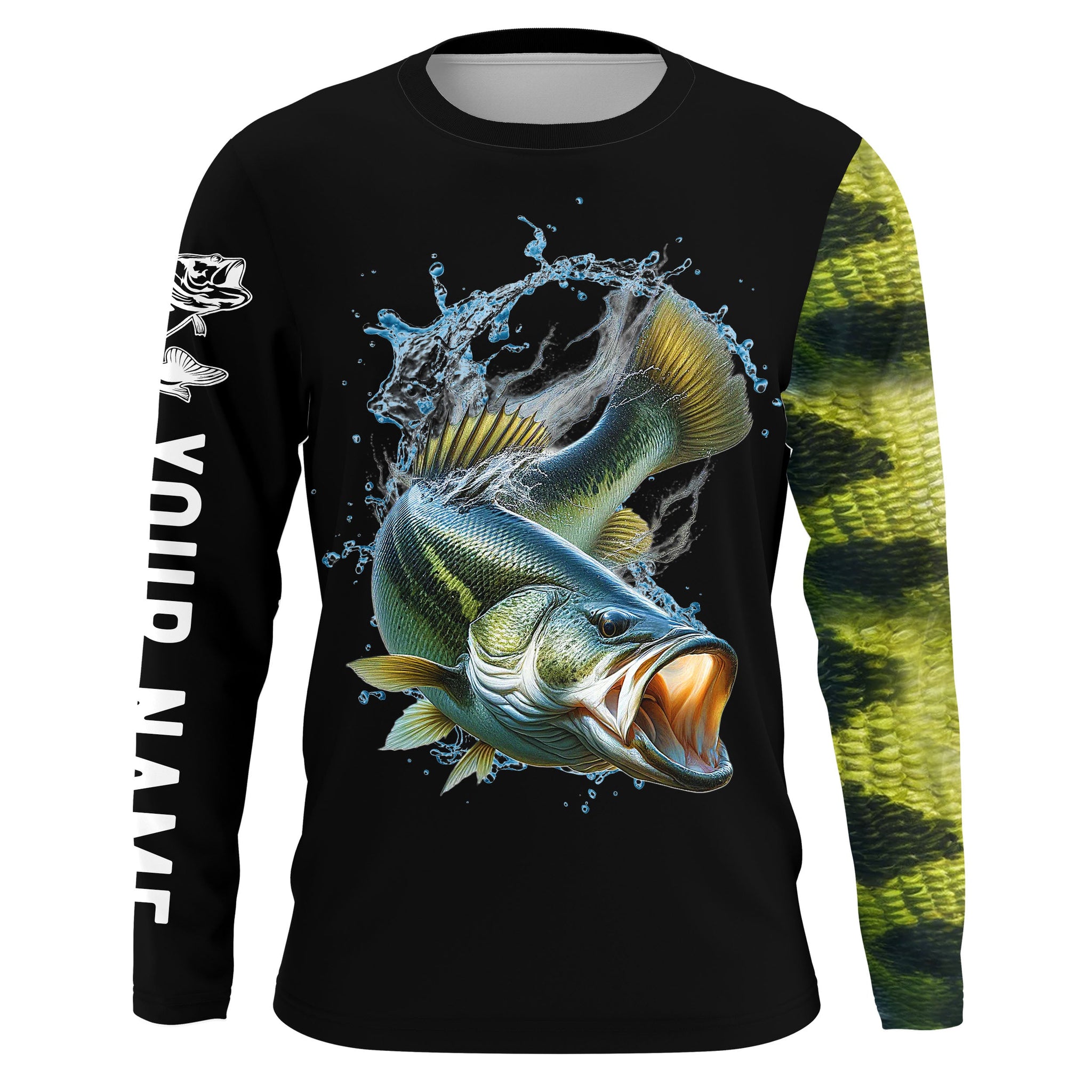 Largemouth Bass Fishing Bass Scales Customize Name All Over Printed Bass Fishing Shirts NQS389, Long Sleeves UPF / 5XL