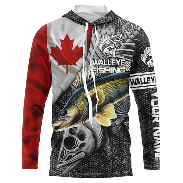 Canadian Flag Walleye Fishing Custom long sleeve performance Fishing Shirts, Walleye Fishing jerseys NQS3530