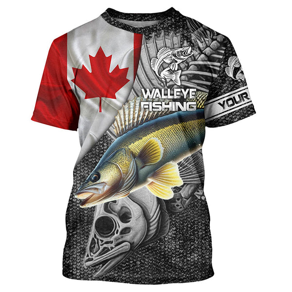 Canadian Flag Walleye Fishing Custom long sleeve performance Fishing Shirts, Walleye Fishing jerseys NQS3530