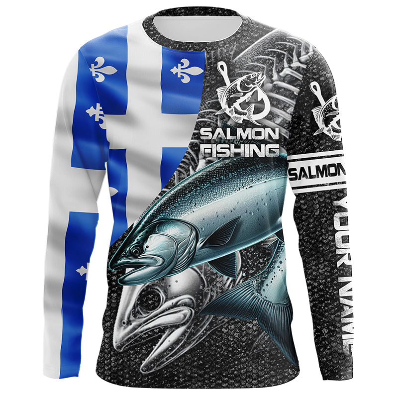 Quebec Flag Salmon Fishing Custom long sleeve performance Fishing Shirts, Salmon Fishing jerseys NQS5832