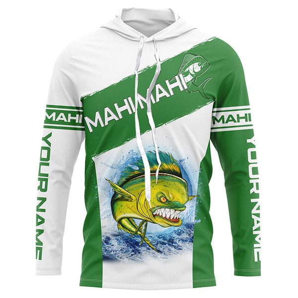 Angry Mahi mahi Fishing green Custom UV protection long sleeve performance fishing jerseys shirts NQS6232