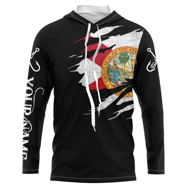 FL fishing fish on black Florida flag UV protection Customize performance long sleeve fishing shirts NQS6234