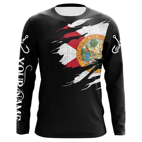 FL fishing fish on black Florida flag UV protection Customize performance long sleeve fishing shirts NQS6234