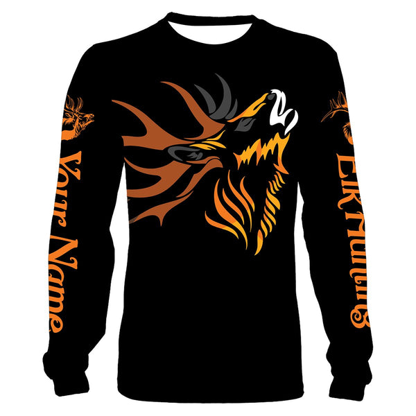 Bull elk hunting Orange black big game Custom Name 3D All Over Printed hunting Shirts plus size Hunting gift For men, women and kid NQS1057