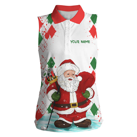 Womens sleeveless polo shirt custom name Christmas Santa golf team, Christmas gifts for golf lovers NQS4436
