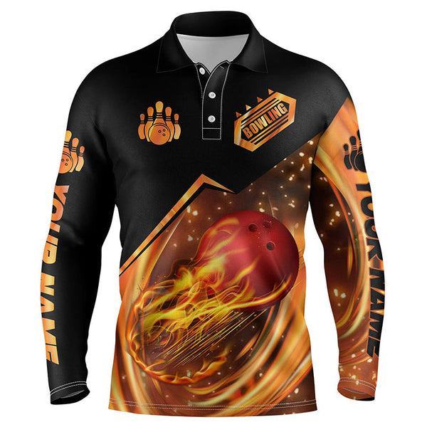 Men's bowling shirt custom name flame bowling shirt, personalized bowling team shirts bowling jerseys NQS4453