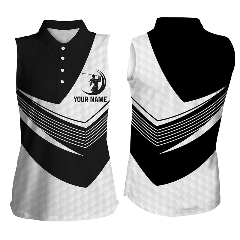 Black and White golf balls skin custom name Sleeveless golf polos for womens, golf gifts for women NQS4802