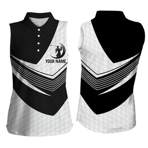 Black and White golf balls skin custom name Sleeveless golf polos for womens, golf gifts for women NQS4802