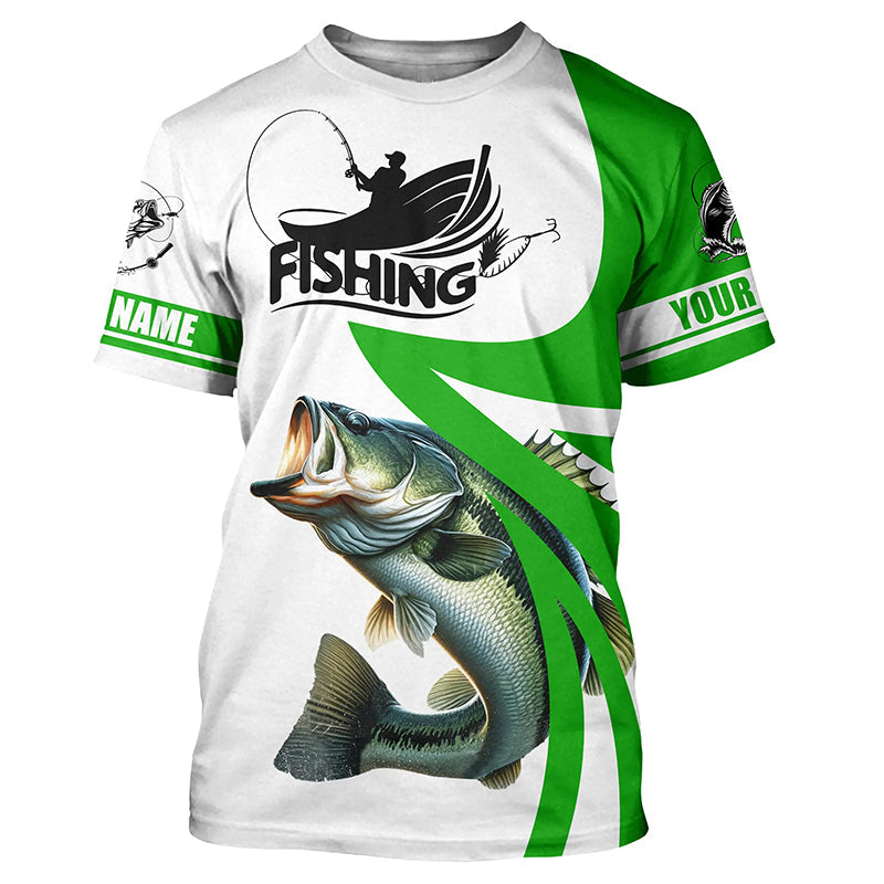 Largemouth Bass Fishing Custom Name Sun Protection Long Sleeve Fishing Shirts for Men, Women | Green NQS4816 T-Shirt UPF / 3XL
