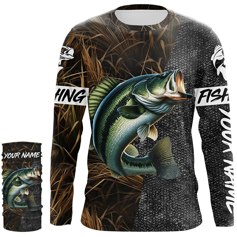 Largemouth Bass Fishing Camo Custom long sleeve Fishing Shirts, Person –  Myfihu