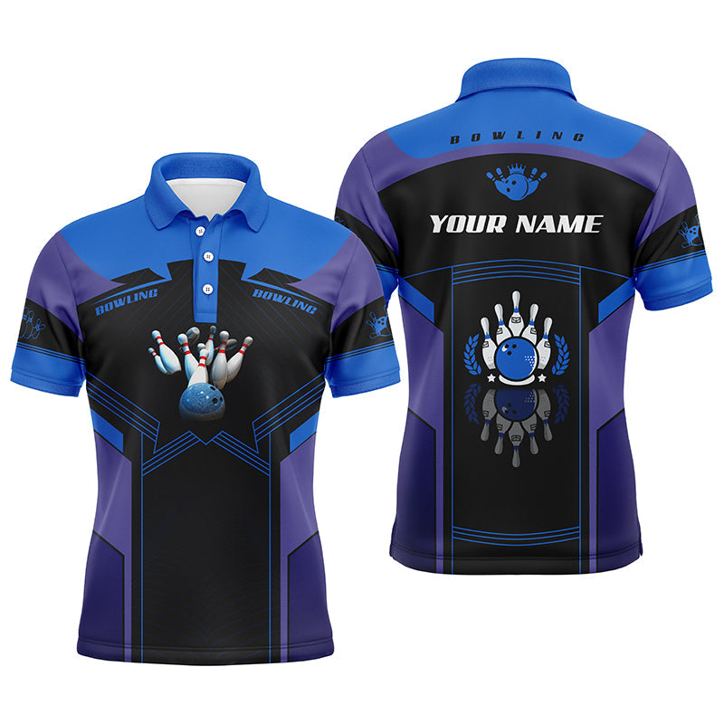 Personalized bowling polo shirts for men custom bowling team shirts jerseys gift for bowlers | Blue NQS5350