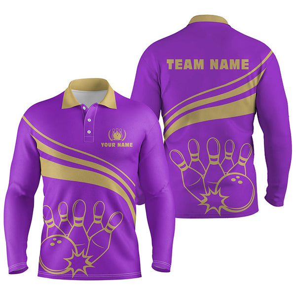 Personalized bowling polo shirts for men, custom men's bowling shirt team bowl jersey | Purple NQS5354