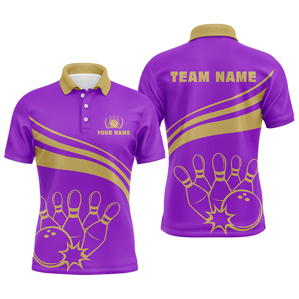 Personalized bowling polo shirts for men, custom men's bowling shirt team bowl jersey | Purple NQS5354