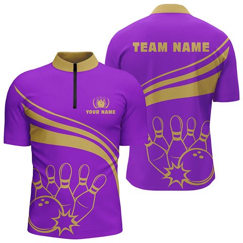 Personalized bowling Quarter Zip shirts for men, custom men's bowling shirt team bowl jersey | Purple NQS5354