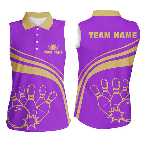 Personalized bowling Sleeveless polo shirts for womens bowling shirts team bowl jersey | Purple NQS5354