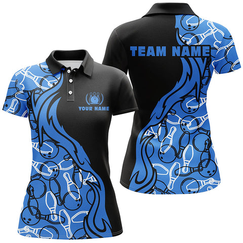 Black and blue pattern bowling polo shirts for women, custom team bowling jerseys for girl bowlers NQS5355