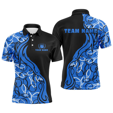 Black and blue pattern bowling polo shirts for men, custom team bowling jerseys for men bowlers NQS5355