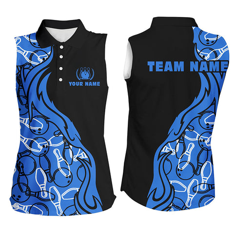 Black blue pattern bowling Sleeveless polo shirts for women, custom team bowling jerseys for girl NQS5355