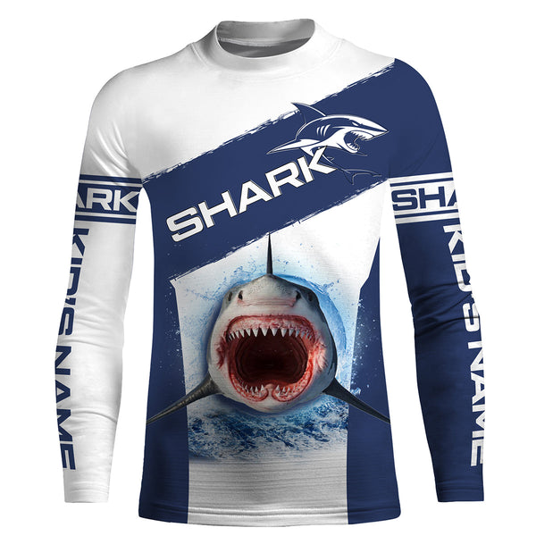 Shark Fishing blue Custom long sleeve performance fishing jerseys shirts, deep-sea fishing for shark NQS3369