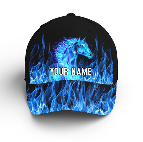 Beautiful blue horse fire custom hat Unisex Baseball hat, horse gifts, horse hats NQS3277