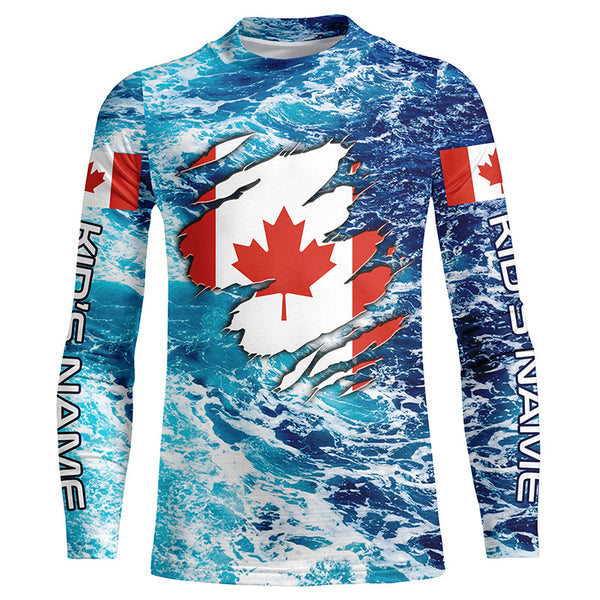 Blue sea wave ocean camo Canadian flag patriot shirt Custom sun protection fishing long sleeve shirts NQS5580