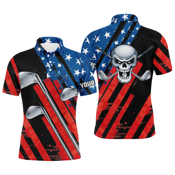 American flag golf skull patriotic golf clubs black Men polo shirts custom team golf polo shirt NQS3844