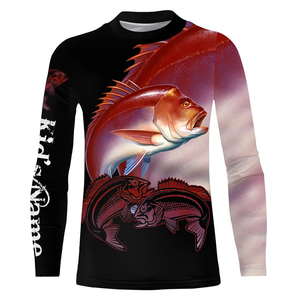 Red Snapper Fishing Game Fish Customize Name UV Protection Quick Dry UPF 30+ Long Sleeves Fishing Shirts NQS2729 Long Sleeves Hooded UPF / 5XL