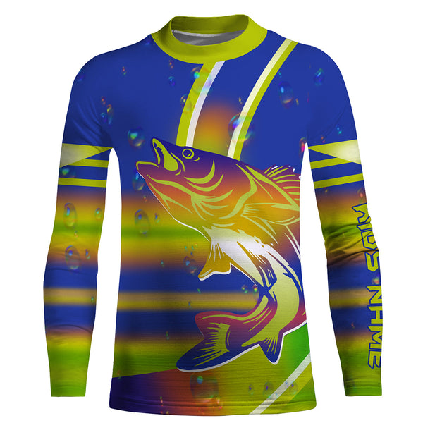 Walleye fishing tattoo neon color Custom Name sun protection custom fishing shirts for men, women, kid NQS3281