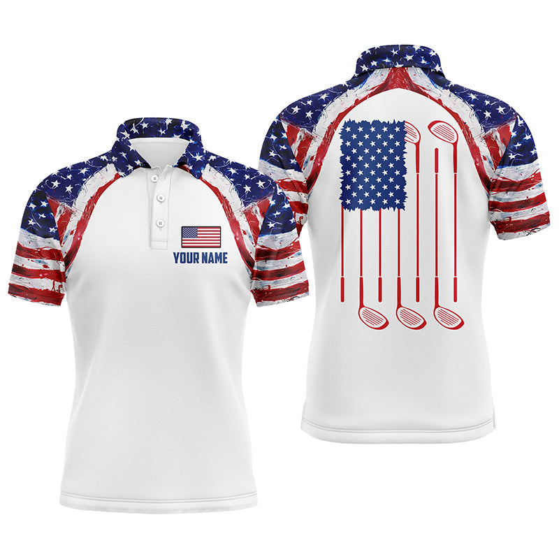 Watercolor American flag white Mens golf polo shirt custom mens patriotic polo shirts golfing gift NQS5376