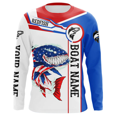 Angry Redfish drum American flag patriotic fishing Custom name and boat name tournament fishing shirts NQS5602