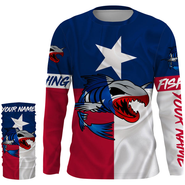 Fish skeleton reaper Texas flag custom name sun protection long sleeve fishing shirts jerseys NQS3859
